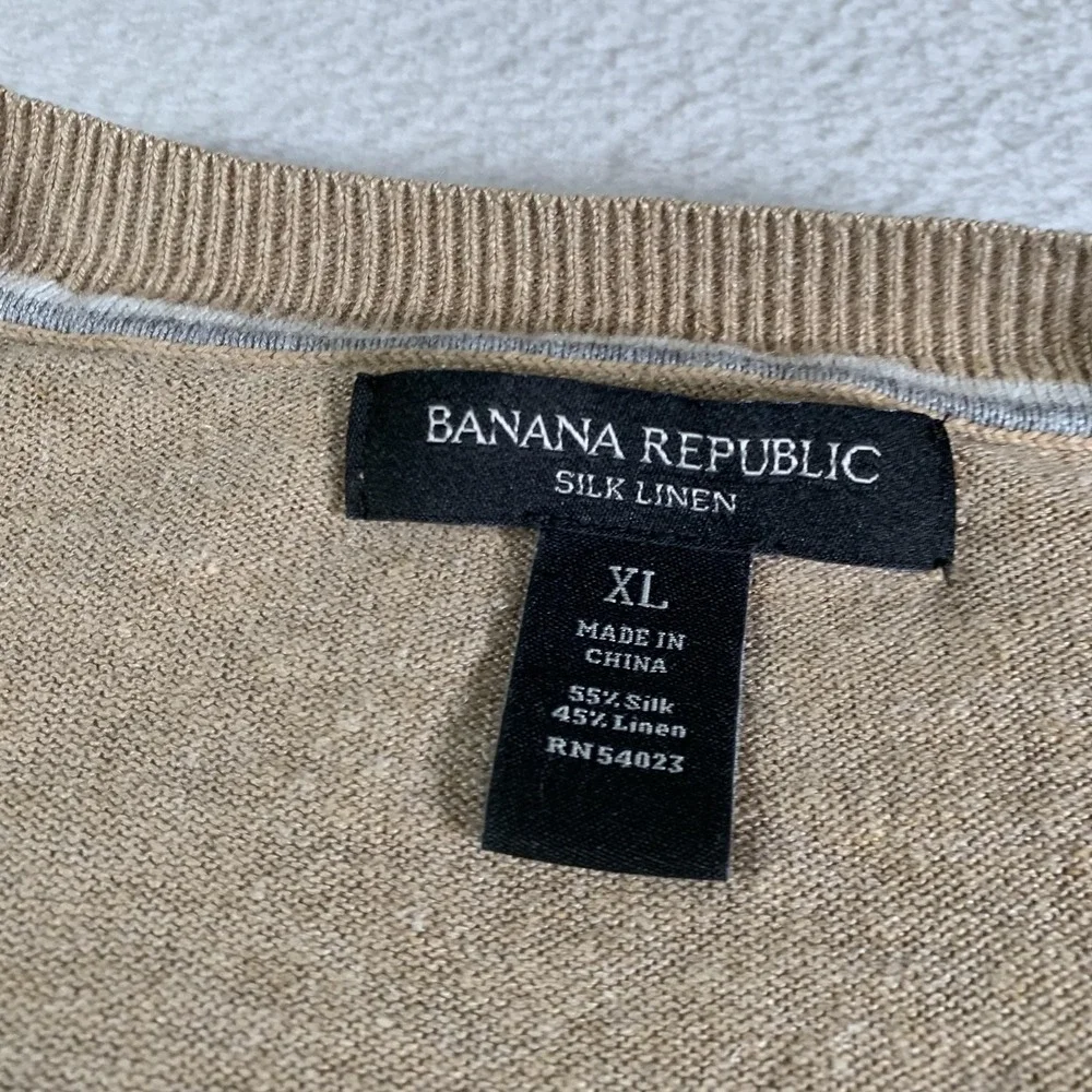 Banana Republic Sweater Mens XL Beige V Neck Silk‎ Linen Lightweight Pullover